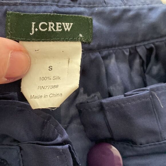 🧡 Navy J.Crew Ruffle Collar Silk Top - Picture 4 of 5